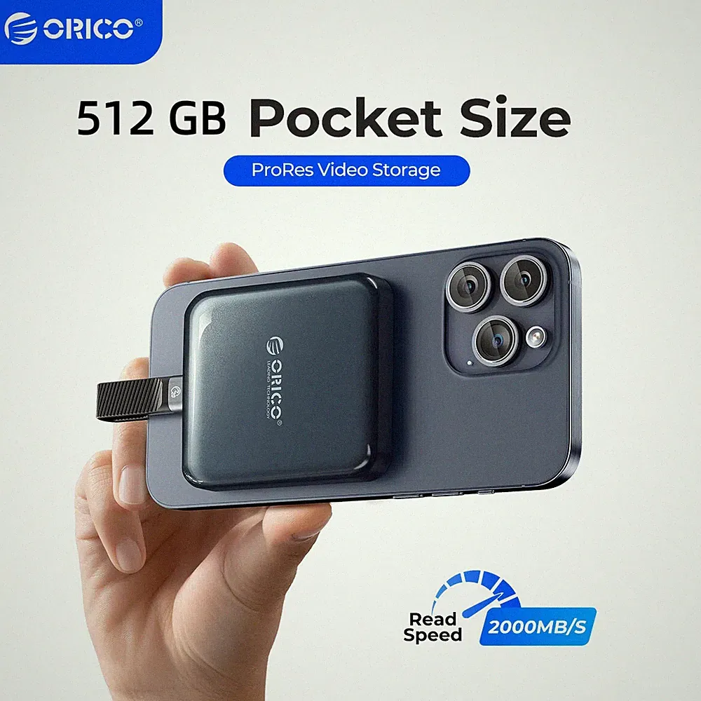 ORICO 512GB Magnetic External SSD 2000MB/s Portable Solid State Drive 4K ProRes
